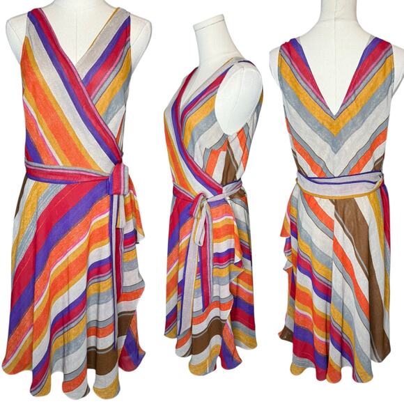 Ralph Lauren Chiffon Striped Wrap Dress size 12 - Picture 1 of 5